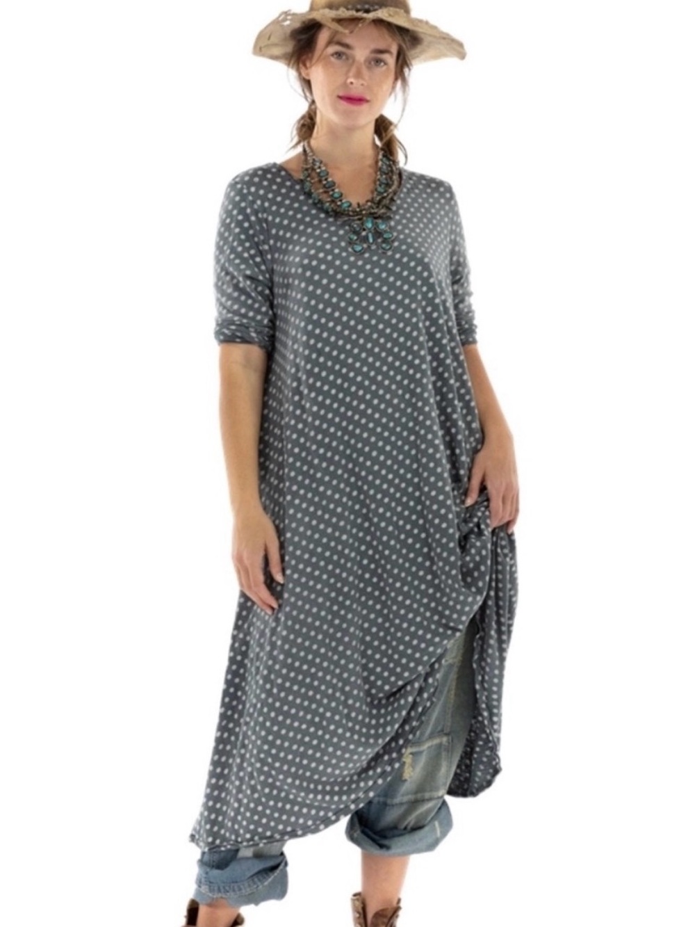 Magnolia Pearl Dylan Dress Gray Polka Dot- Casual Women's Dress